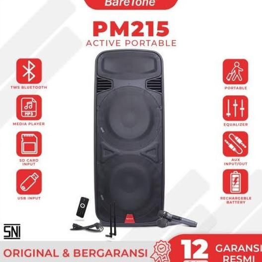 Speaker Portabel Baretone PM215 15 inch Double 1000 watt USB Bluetooth Baretone PM215