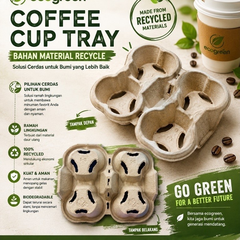 Coffee Cup Tray Cup Holder Lids Bungkus Pulp Tray Moulded Tray Tatakan Gelas Kopi Tempat Minuman Tak