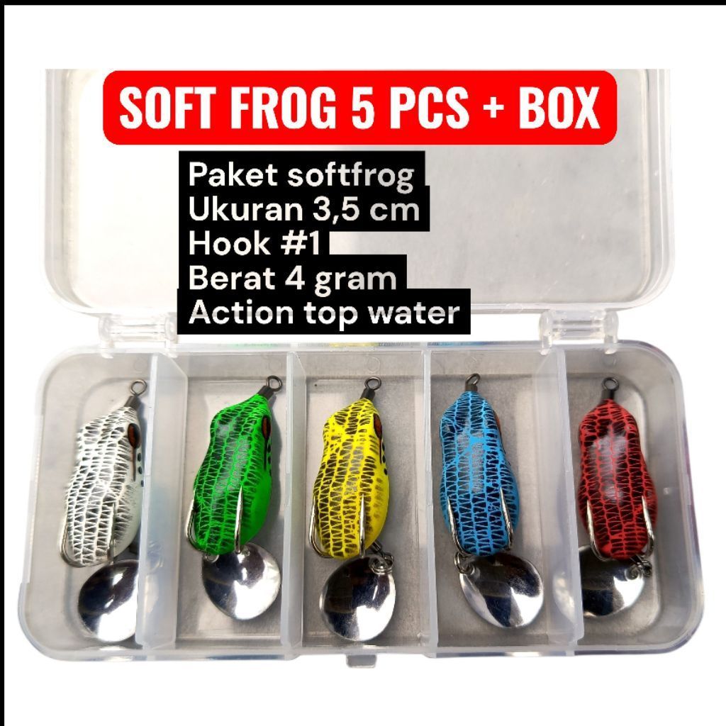 SOFROG 5 PCS + BOX LURE UKURAN 3,5 cm UMPAN CASTING GABUS