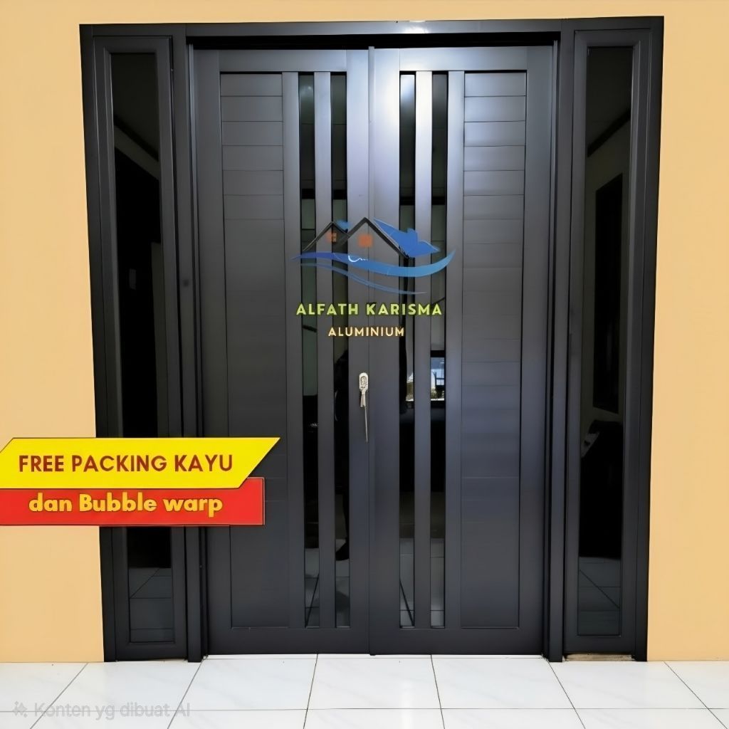 Pintu Utama kupu-tarung Aluminium (T200+J120) +Jendela kanan-kiri (T200xL30) full set lengkap sm kus
