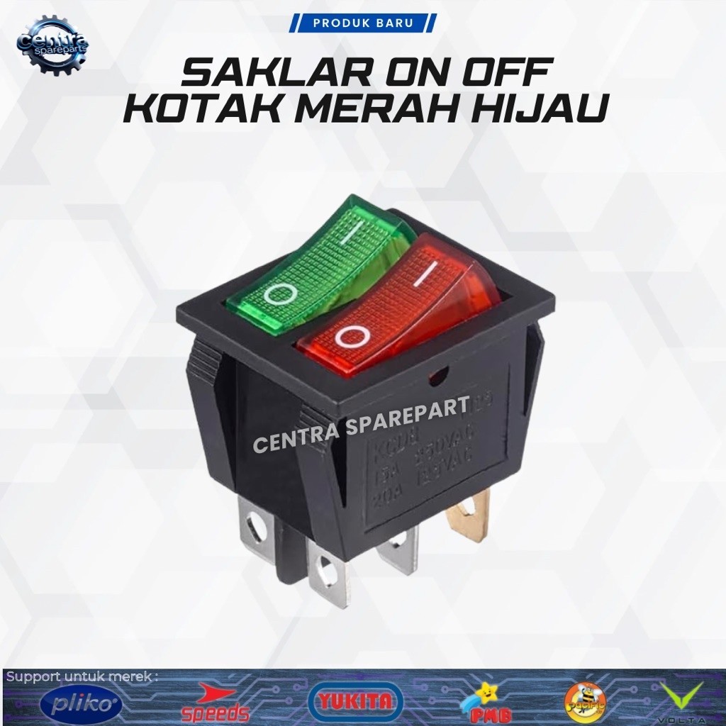 Tombol On Off Saklar Merah Hijau Mobil Aki Mainan Anak Pliko Switch Maju Mundur Dobel 6V 12V