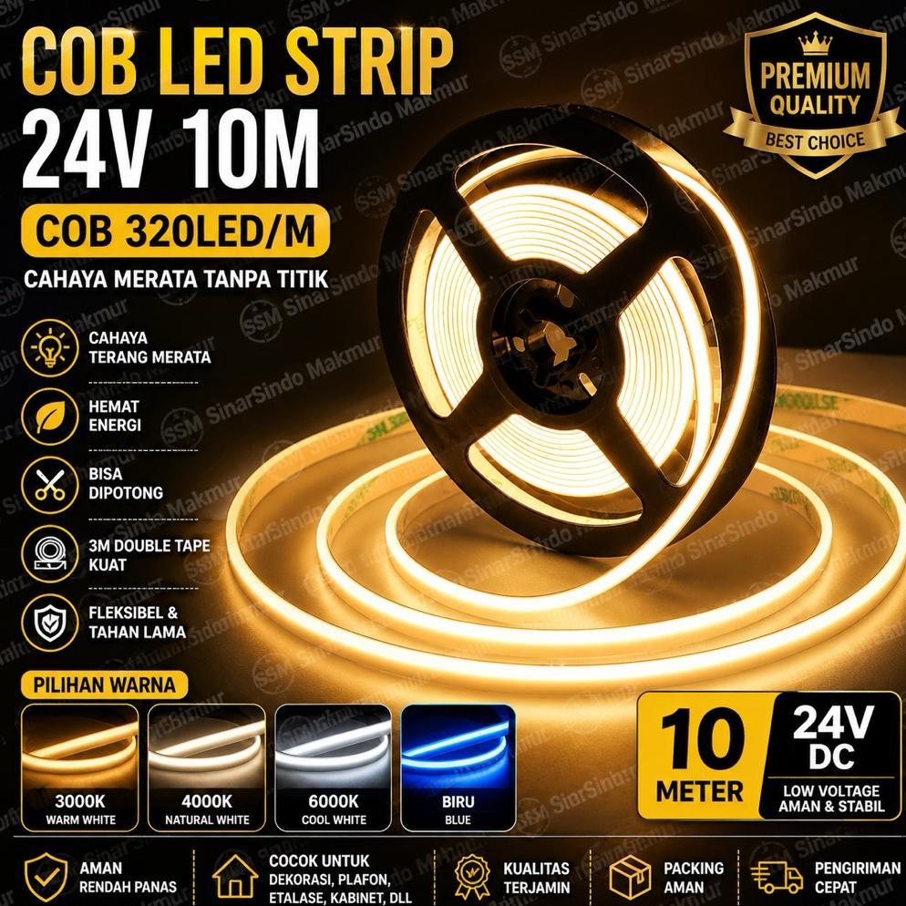 LED Strip COB 24V 10 Meter 320 Led / Lampu Strip LED COB 24 Volt 320L 10M
