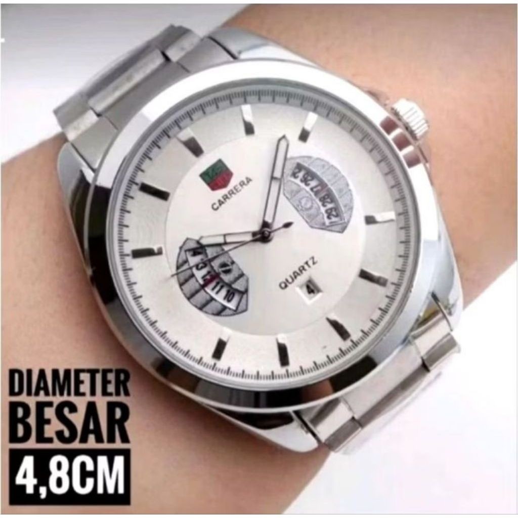 Jam Tangan Pria Carrera Tali Rantai Stainless Steel Original Tanggal Atif Tahan Air