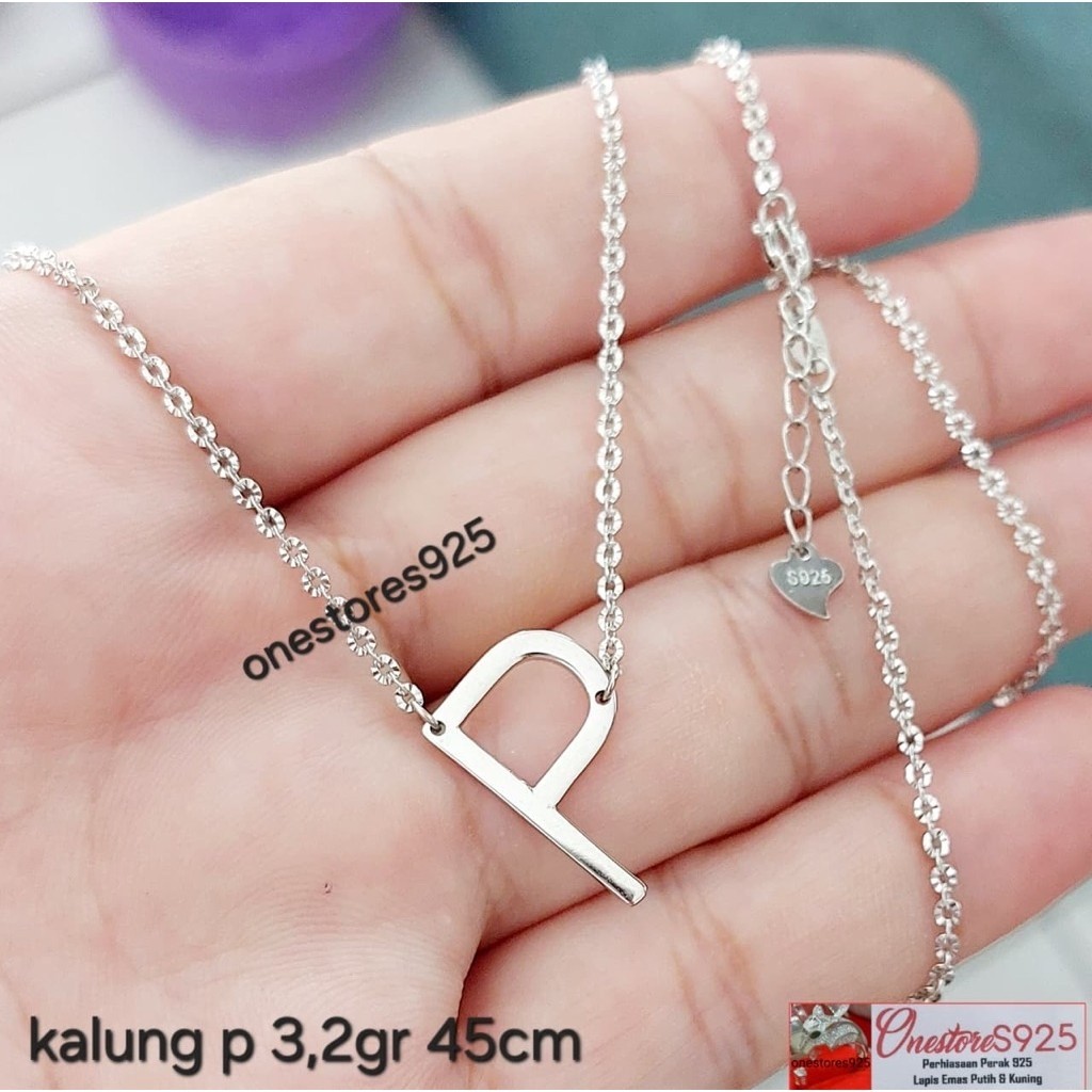 KALUNG NAMA HURUF INISIAL P PERAK 925 LAPIS EMAS PUTIH