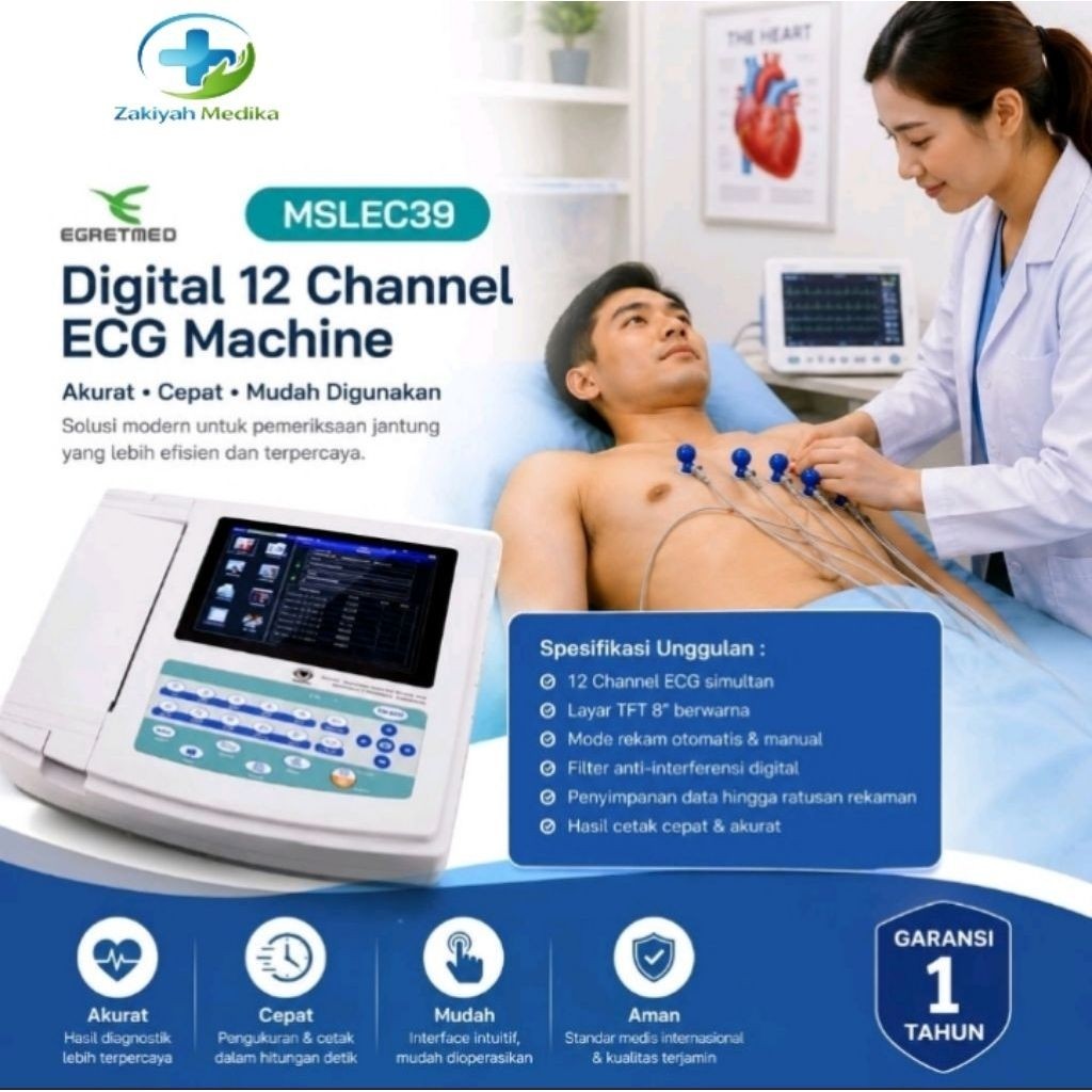 ECG 12 Channel EGRETMED MSLEC39 Digital | Alat EKG 12 Lead | Printer Thermal Touch Screen Portable M
