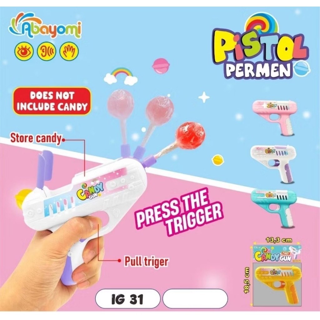 IG31 Mainan Permen Lollipop Anak – Pistol Tembakan Permen Viral, Mainan Anak Seru