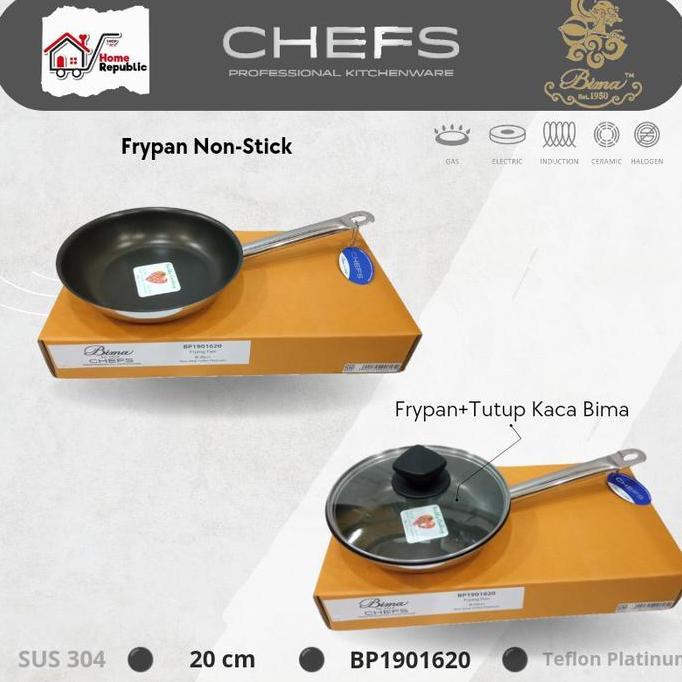 TERMURAH - BIMA Chefs304 FryPan Teflon NonStick BP1901620 Fry Pan Wajan Stainless