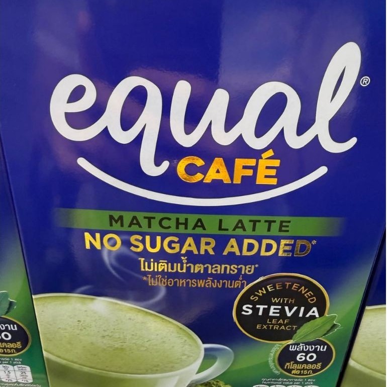 EQUAL CAFE INSTANT MATCHA LATTE NO SUGAR ADDED. MATCHA LATTE EQUAL. GREENTEA LATTE NO SUGAR ADDED