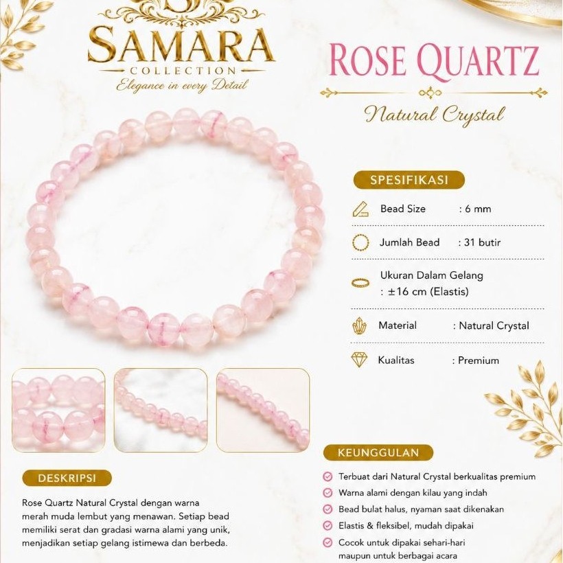 Gelang Batu Kristal Rose Quartz / Rose Quartz Gemstone