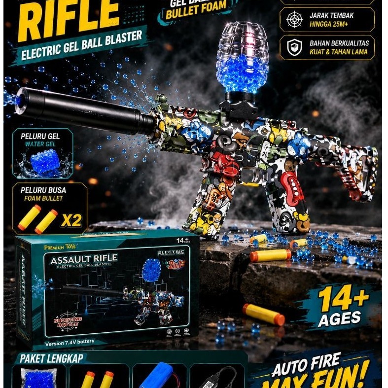 Mainan Elektrik M416 Blaster Gel Baterai Charger Warna Random