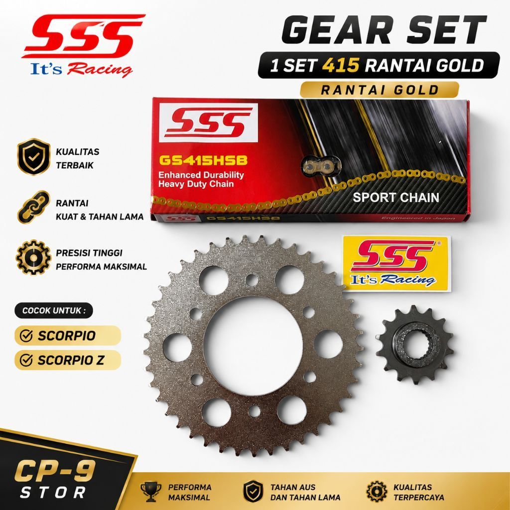 Gear set sss 1set 415 rantai gold sss Scorpio/Scorpio z lengkap 1 set