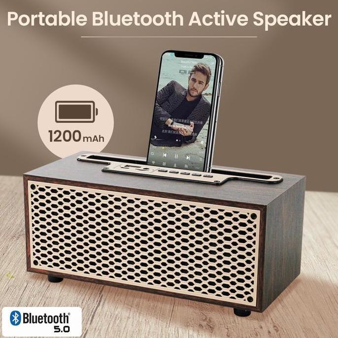 BEBAS ONGKIR - Speaker Bluetooth Portable Wireless Vintage Wood Radio FM USB Klasik