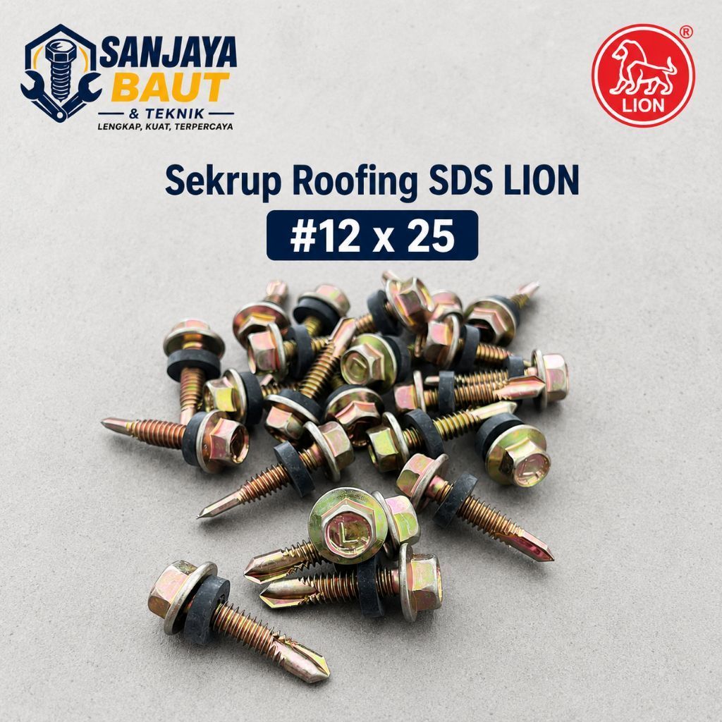 Sekrup Roofing 12 x 25 / Sekrup Roofing Karet / Baut Roofing Kuning / SDS Screws LION
