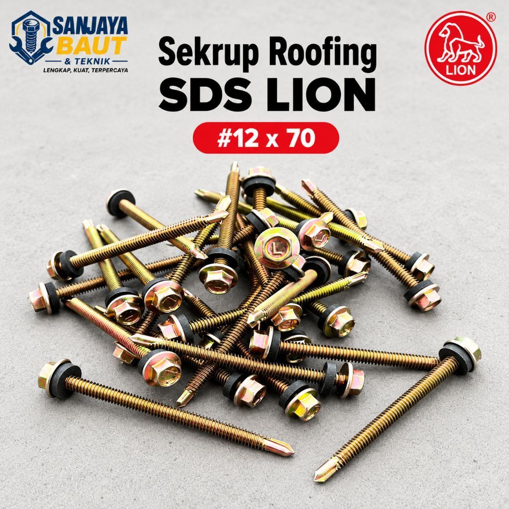 Sekrup Roofing 12 x 70 / Skrup Roofing Karet / Baut Roofing Kuning / SDS Screws LION