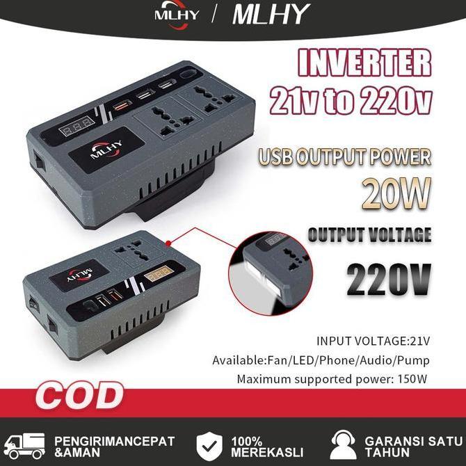 MLHY Inverter Baterai Lithium Makita Soket 150W Model Plus USB 220V  Fast Charging Portabel untuk Ki