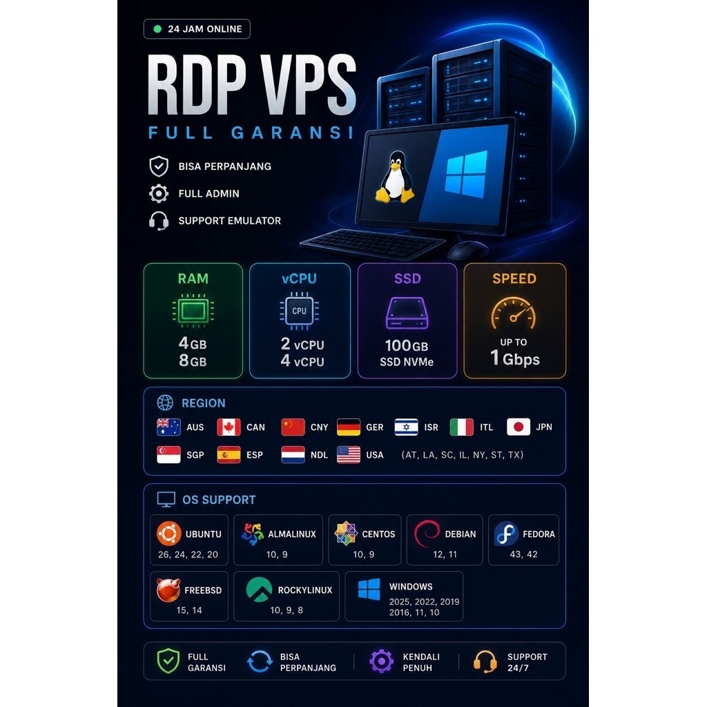 RDP VPS 24 JAM | FULL ADMIN | FULL GARANSI