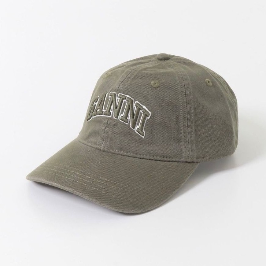 GANNI - GANNI WASHED COTTON CANVAS CAP EMB - KALAMATA