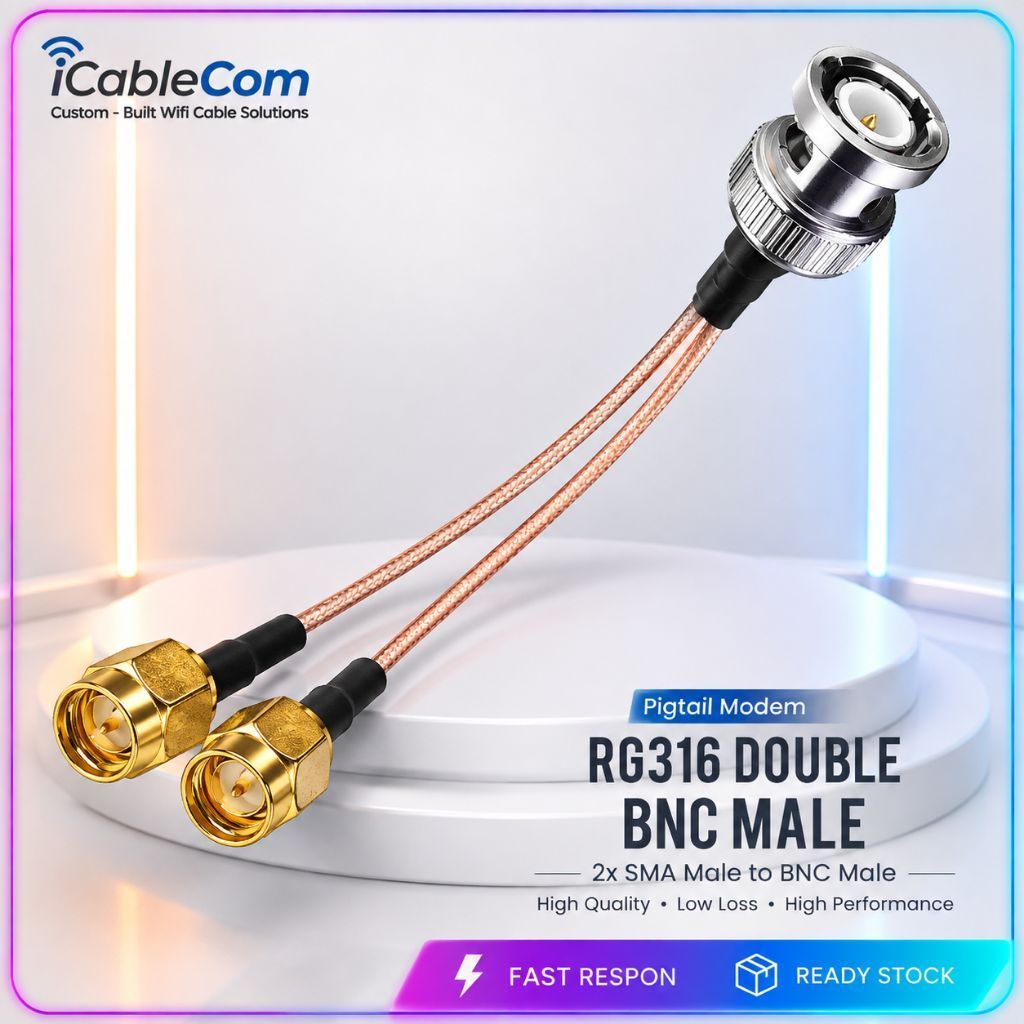 Pigtail RG316 BNC To Kabel 2x SMA Male 50 ohm