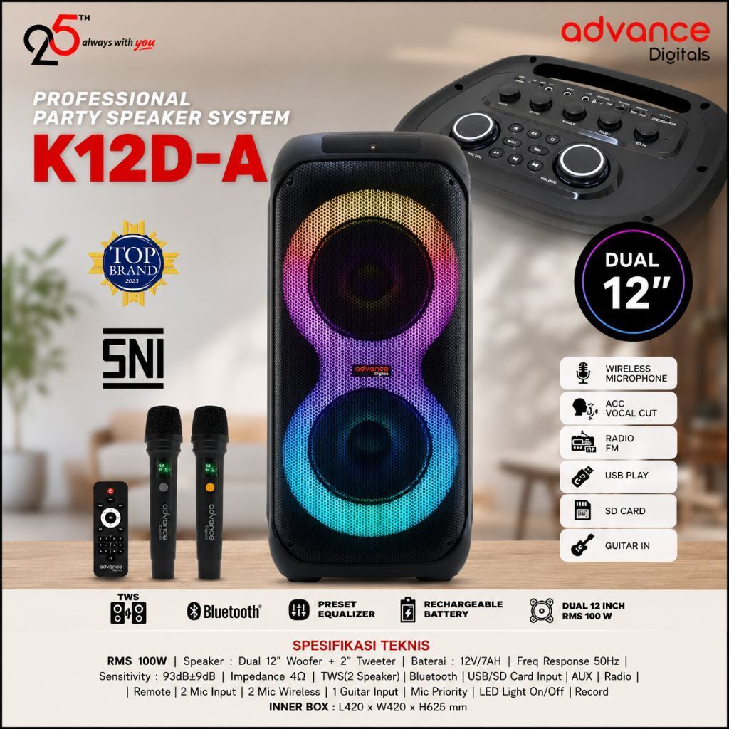 ADVANCE SPEAKER PORTABLE BLUETOOTH DOUBLE SPEAKER 12 INCH K12D-A