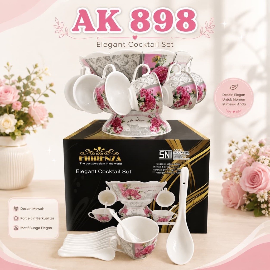 Wadah Es Buah Keramik Marble Fiorenza Set MP-898 & AK-898