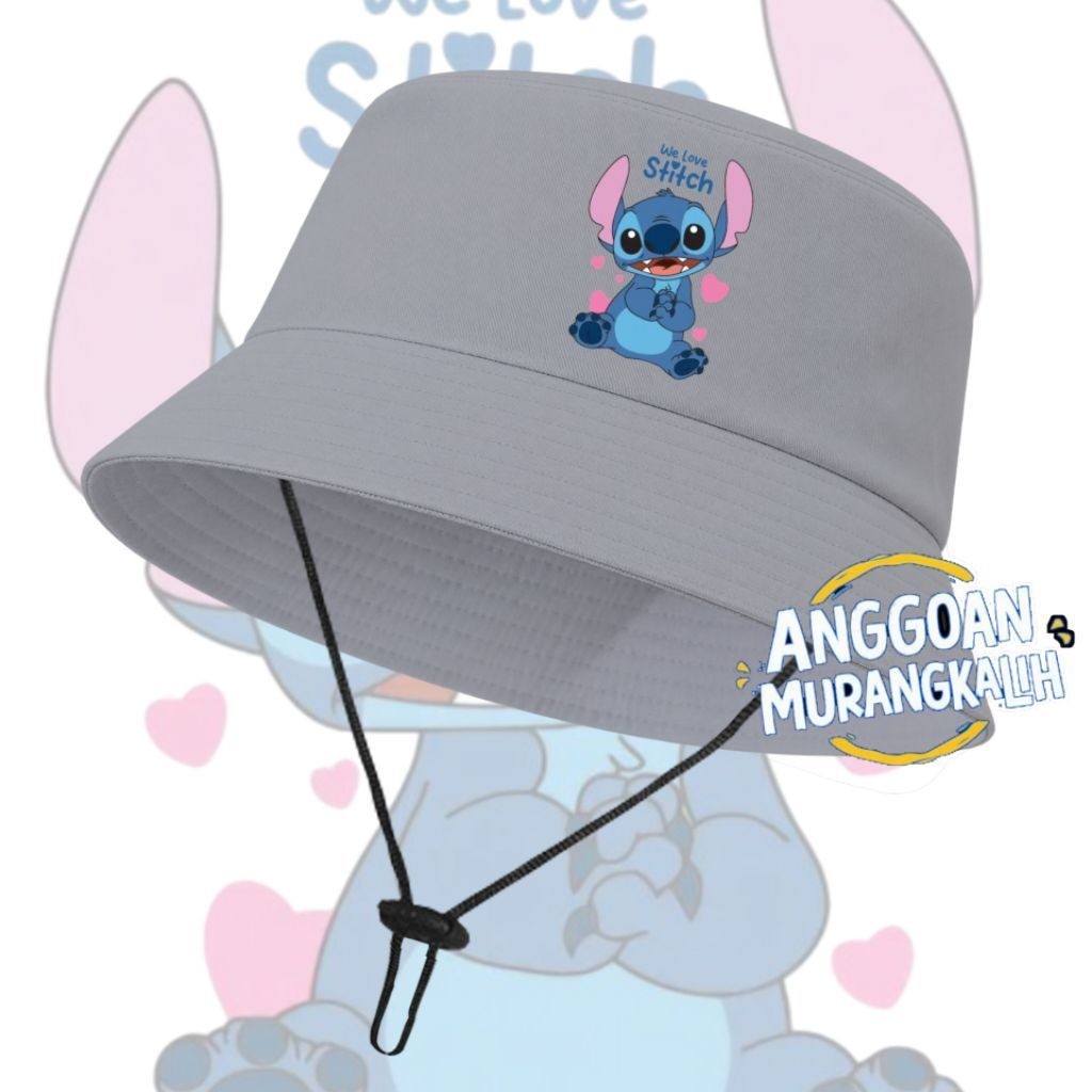 Topi Bucket I Love Stitch  / Topi Bucket Anak Stitch Lucu