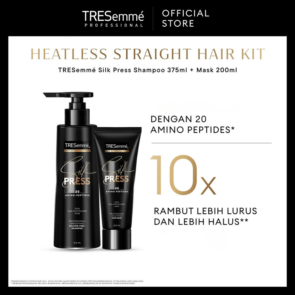 [Heatless Straight Hair Kit] TRESemme Shampoo Silk Press 375ml + TRESemme Mask Silk Press 200ml