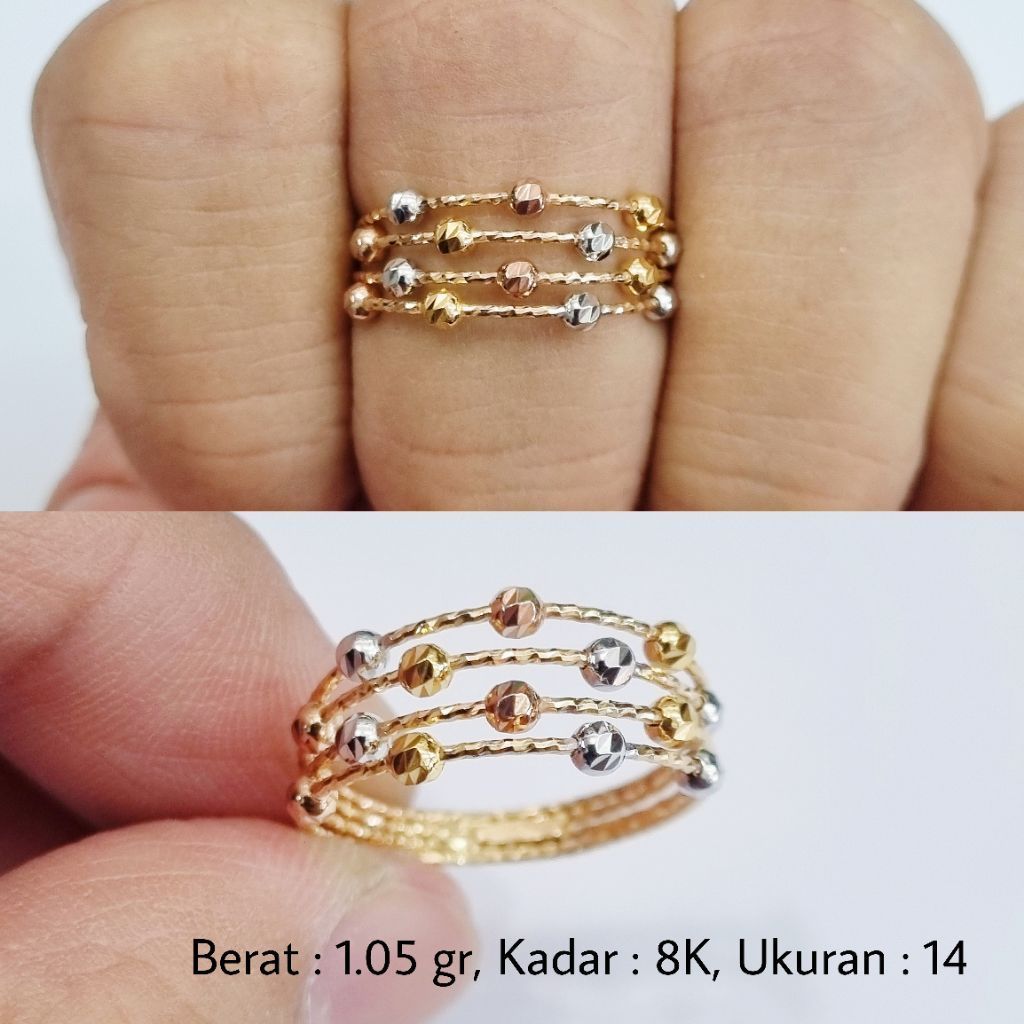 Cincin Bola-Bola Emas UBS 8K 3 Warna Ukuran 14 - MA4 / 1.05 gram