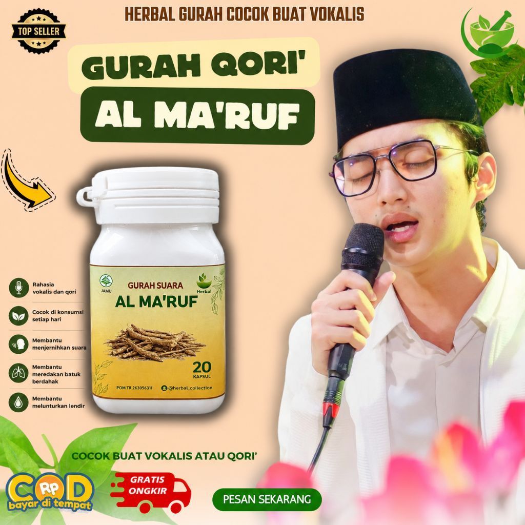 KAPSUL GURAH HERBAL AL MA'RUF PEMERDU SUARA , PENJERNIH SUARA, RAHASIA QORI DAN VOKALIS HADRAH SUDAH