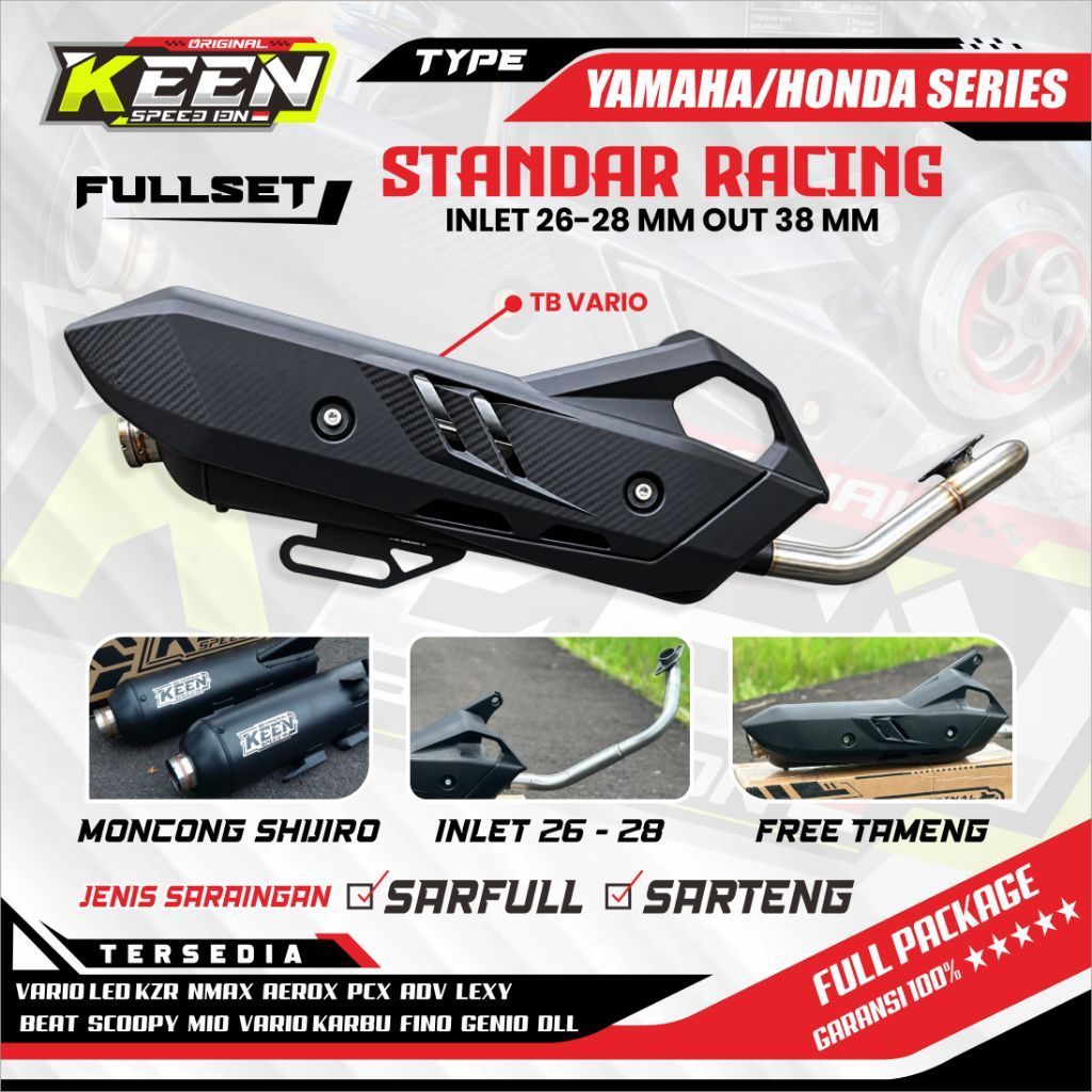 Knalpot Standar Racing KEEN SPEED IDN Full Sett (SARFUL/SARTENG) Inlet 26-28 Beat Fi Mio J Vario 125