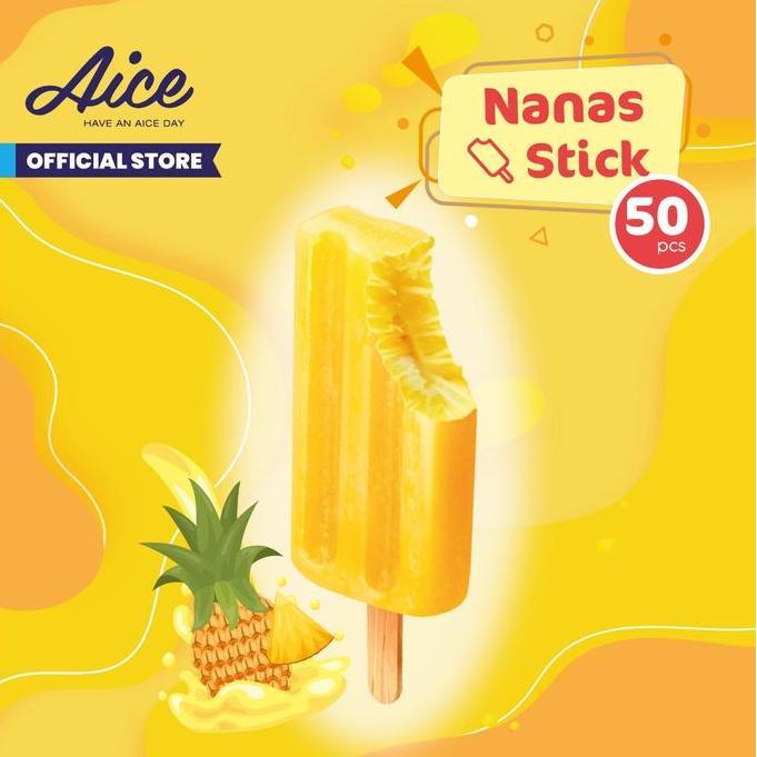 AICE Ice Cream Nanas Stick 65g Es Krim (1 karton = 50 pcs) Eskrim