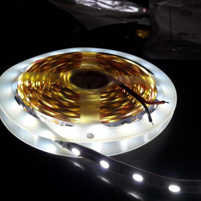LAMPU SMD LED STRIP FLEXIBLE STRIPS 5METER 12V 5050-60 IP33 PUTIH 4D1N