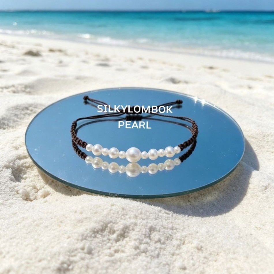 gelang serut tali mutiara air tawar // gelang mutiara lombok // gelang mutiara oleh oleh lombok