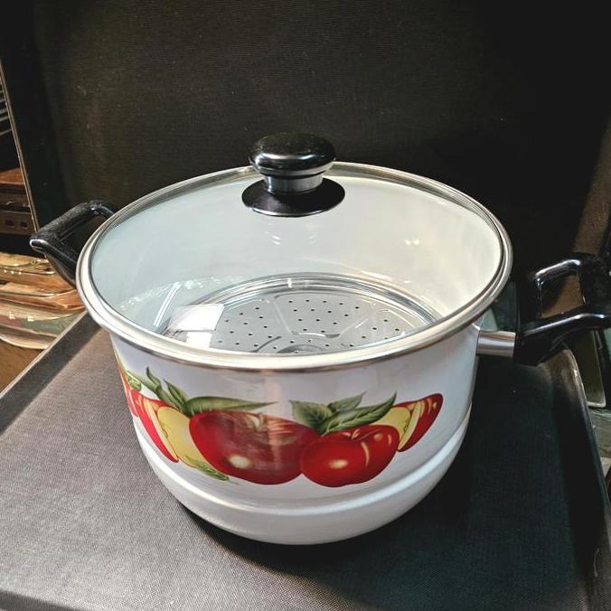 Panci Kembang Enamel 26 Cm Kukusan Steamer Langseng