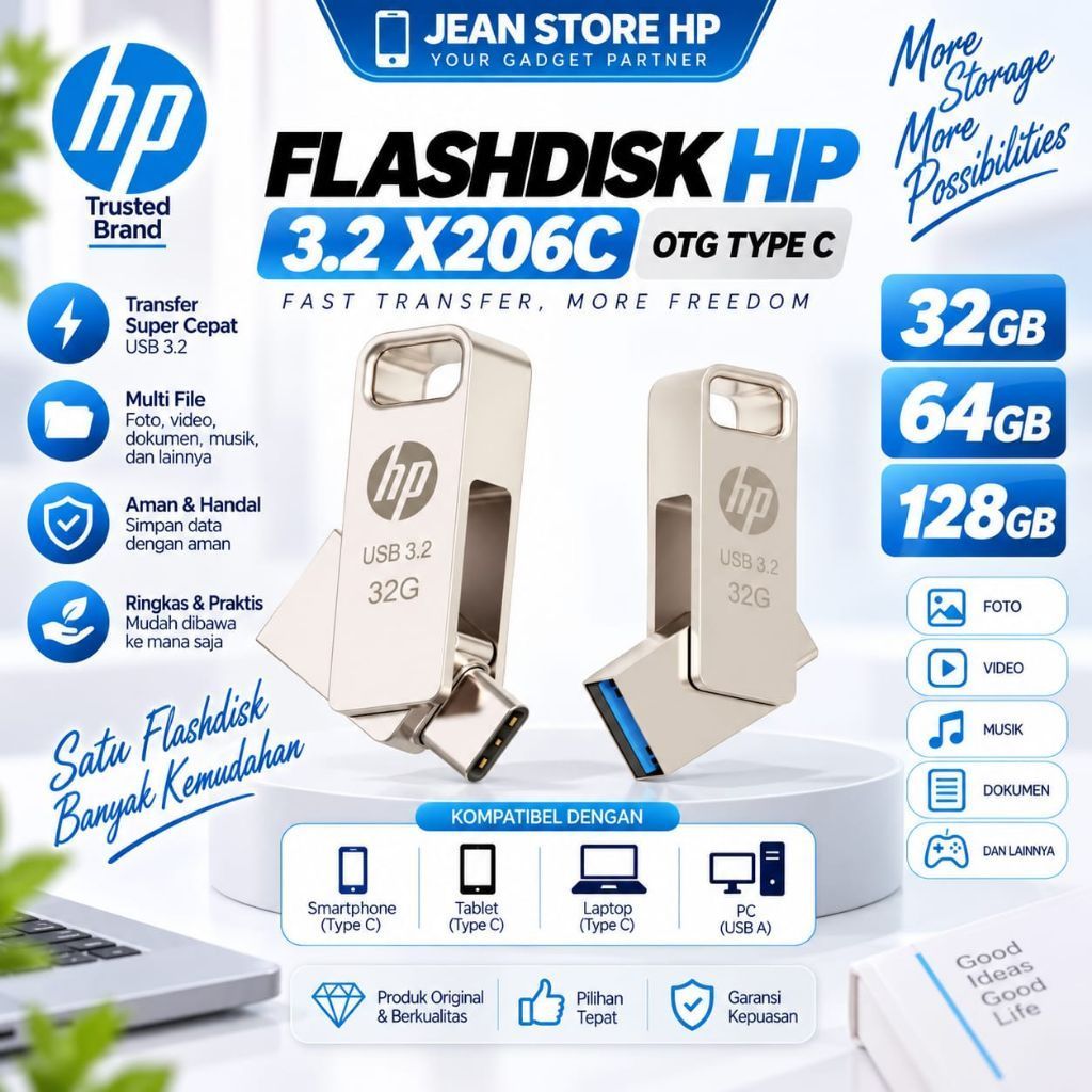 FLASHDISK HP 32GB 64 GB 128GB  X206C OTG TYPE C