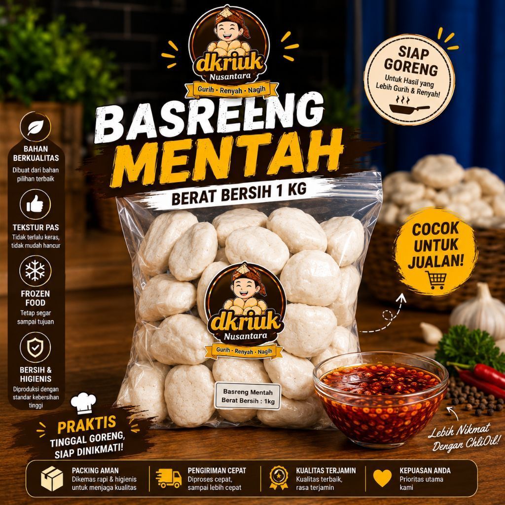 Basreng Mentah DKriuk Nusantara Berat Bersih 1 Kg Siap Goreng Frozen Food