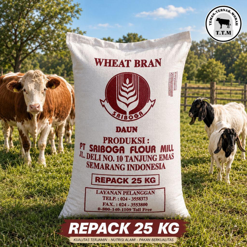 WHEAT BRAN DAUN 25 Kg- SRIBOGA- Bran pakan sapi - bran.pakan kambing - bran penggemukan