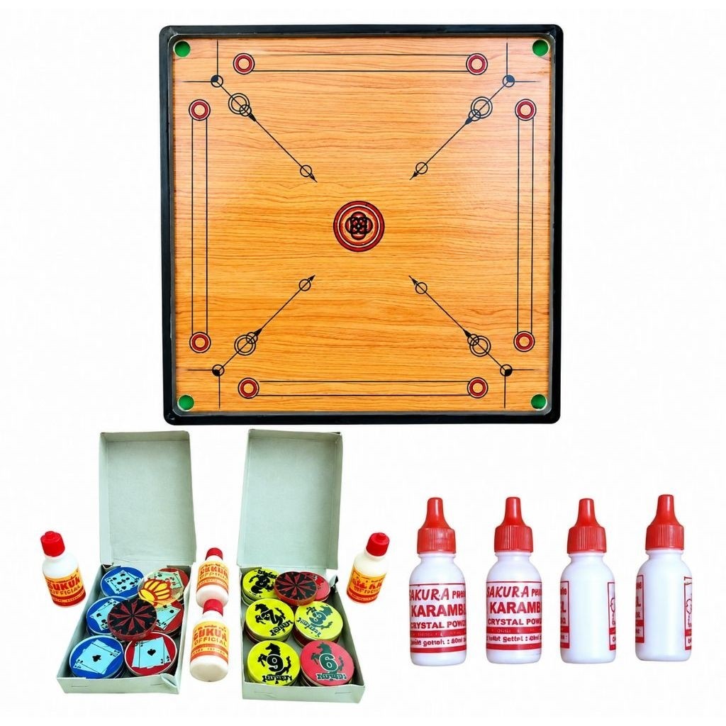 Meja Karambol Sedang 75 Cm x 75 Cm Komplit Biji Karambol Dan Kristal