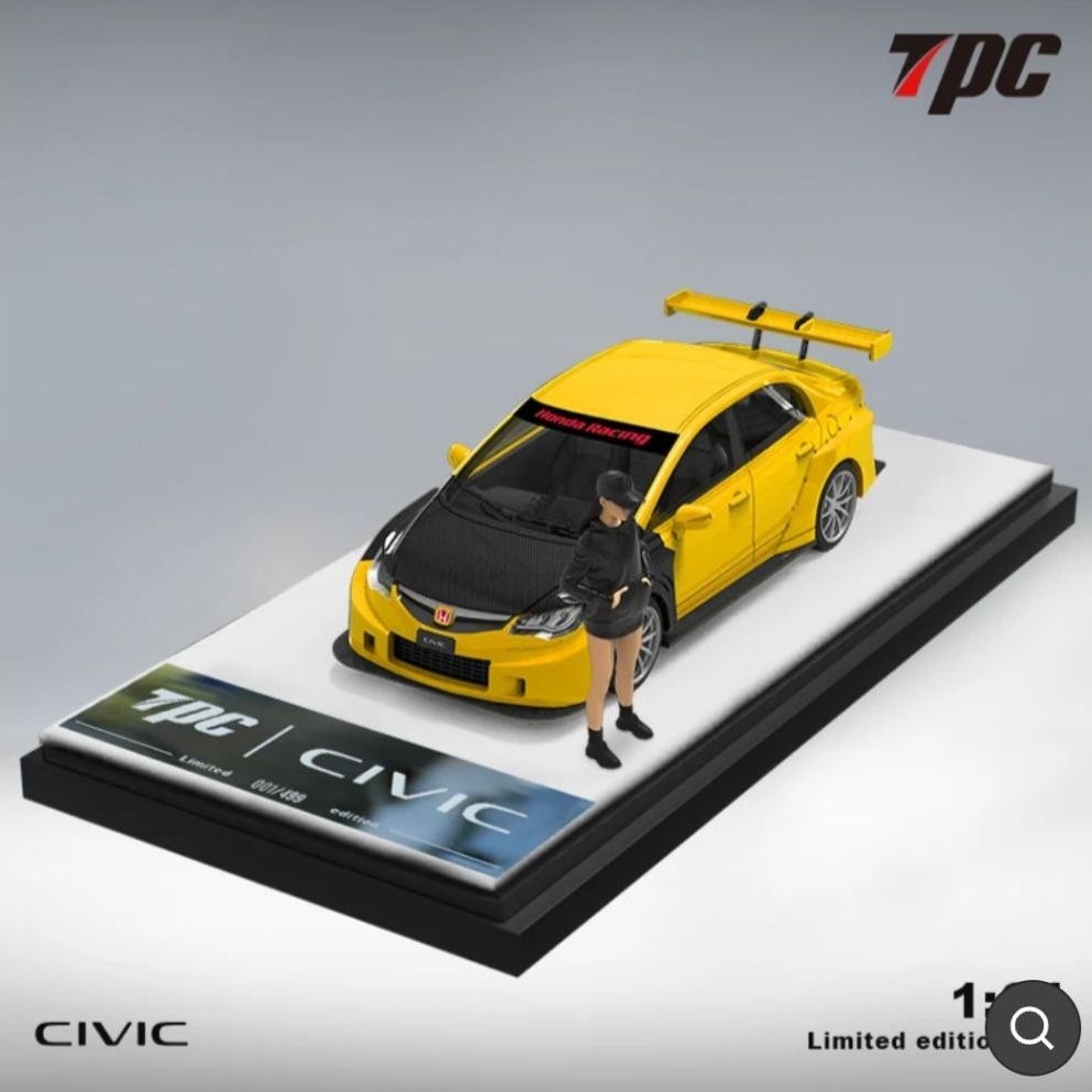TPC Civic carbon hood Limited Edition 1:64 Warna Kuning dengan Display figure
