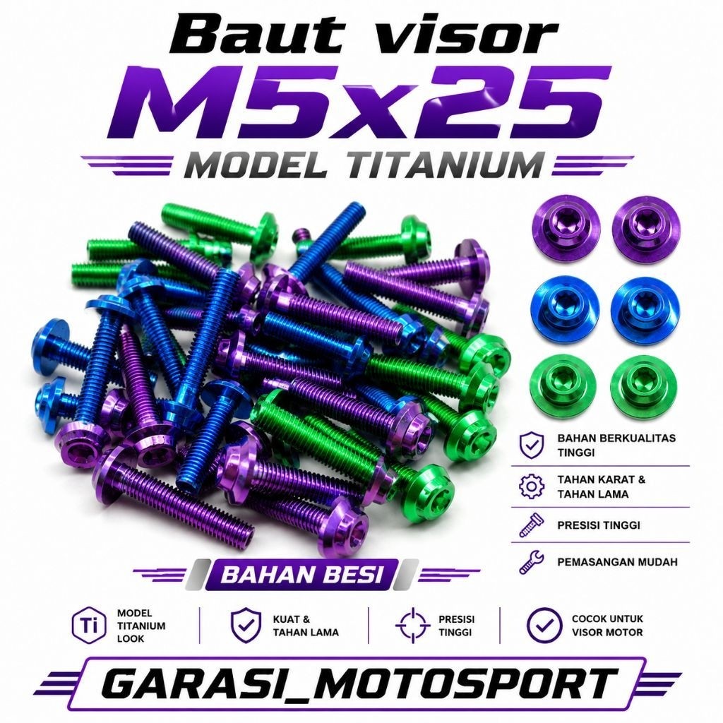 BARUU BAUT VISOR MODEL POLOS M5x25 WARNA TITANIUM NMAX LEXI