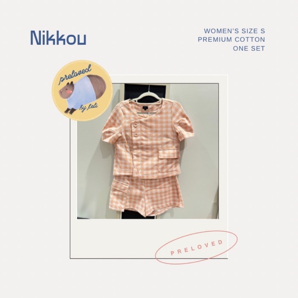 Nikkou Set Top and Pants Setelan Blouse Celana Pendek Wanita Pink (Preloved)