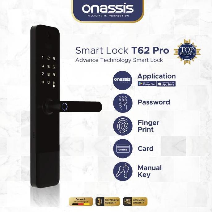 Onassis Kunci Pintu Digital Smart Lock T62 Pro  Fast Fingerprin Recognition & 5 Unlock Ways