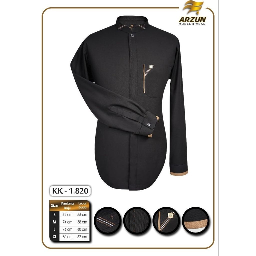 Baju Koko Arzun Hitam Panjang | Koko Arzun Hitam | Koko Dewasa Polos Hitam Panjang