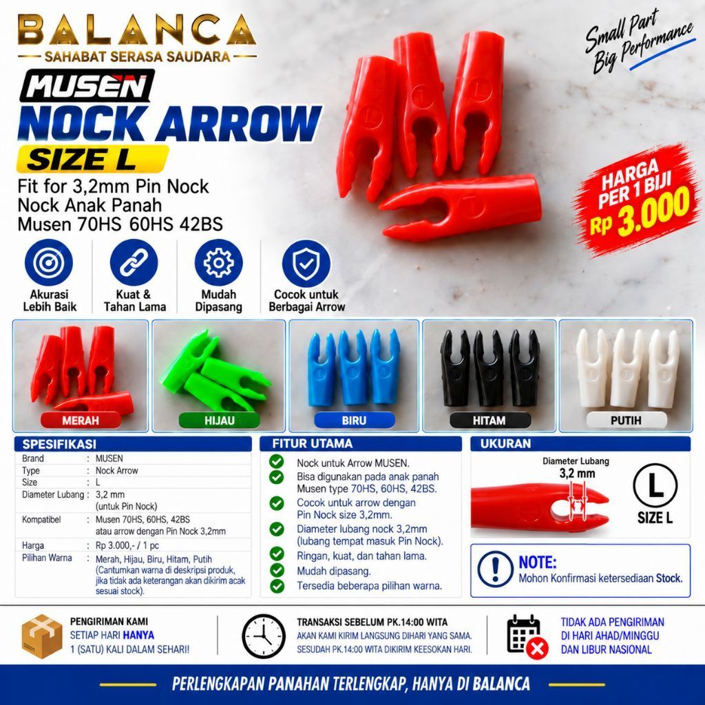 MUSEN Nock Arrow Size L - Fit for 3,2mm Pin Nock - Nock Anak Panah Musen 70HS 60HS 42BS