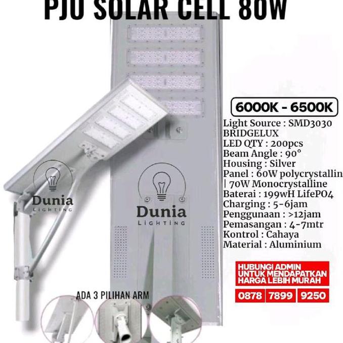 Lampu Jalan Led Solar Cell 80Watt Pju Tenaga Surya 80 Watt Panel 80W W