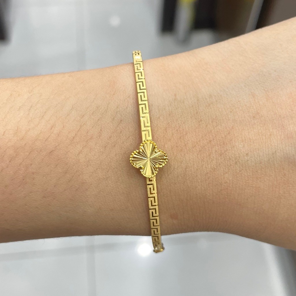 Gelang Bangle Clover with Laser Cantik EMAS ASLI Kadar 875 20Karat