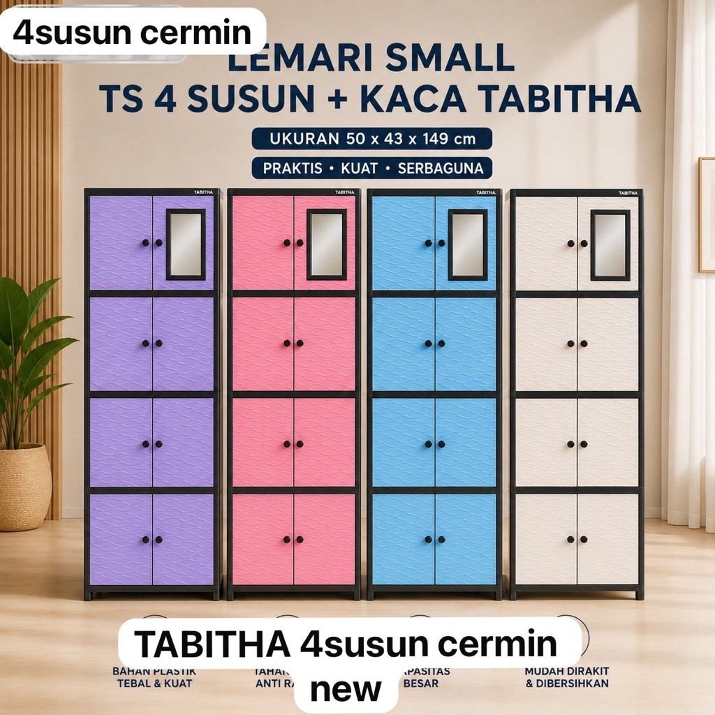 Lemari exel Tabitha 4susun warna cermin diamond