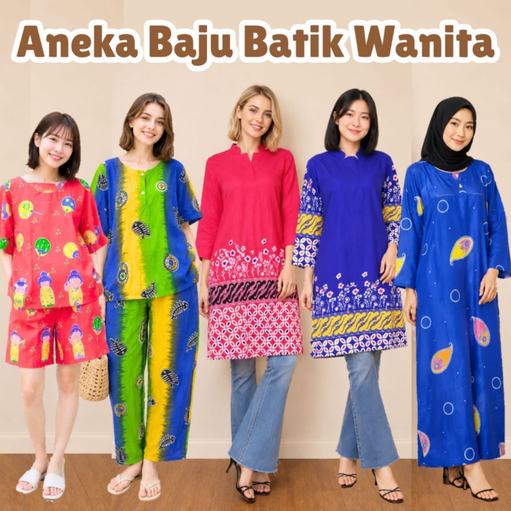 NEW - Aneka Baju Batik Wanita model Tunik Gamis dan Setelan Santai