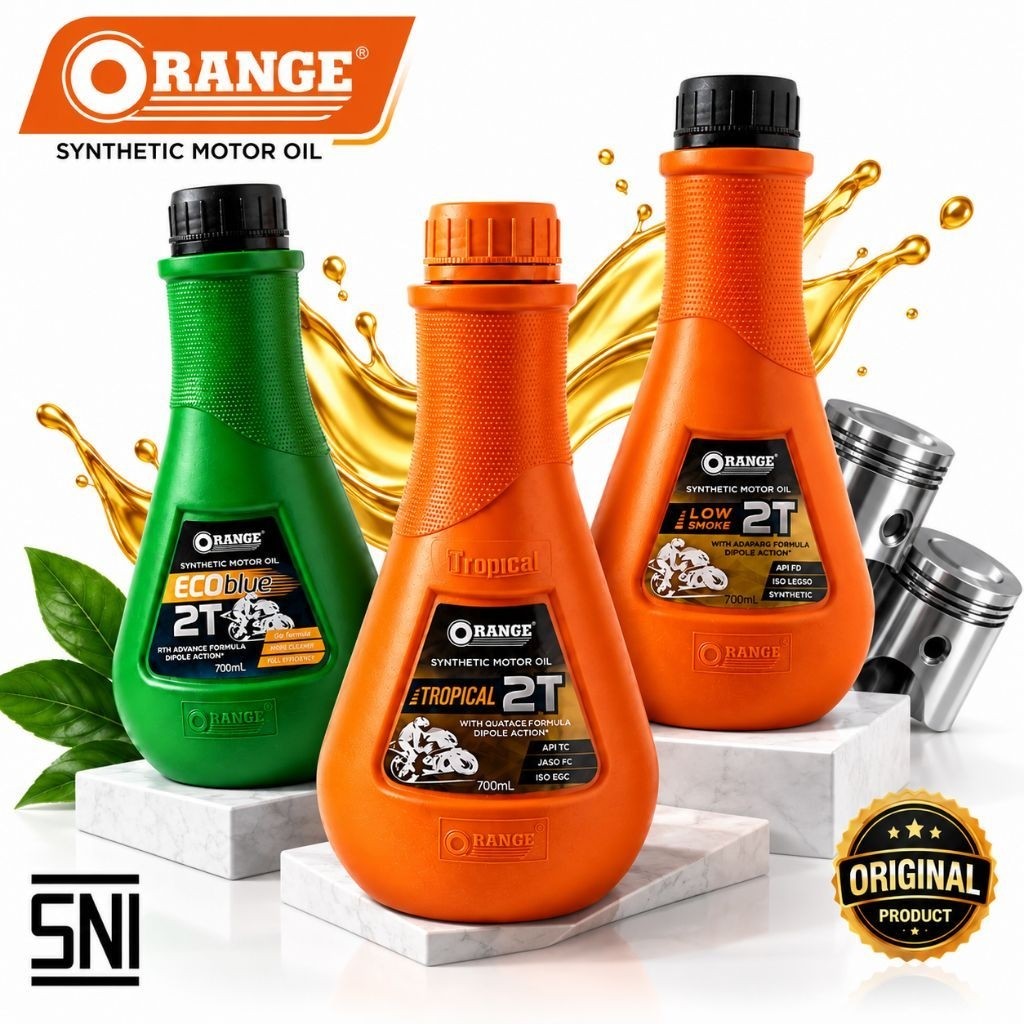 Oli Samping 2T Orange 700ml - Qrange Oil 2 Tak Full Synthetic Pelumas Mesin Motor 2T Racing Harian -