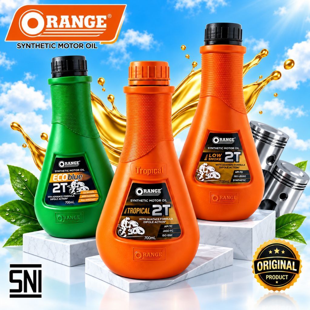 Oli Samping 2T Orange 700ml - Qrange Oil 2 Tak Full Synthetic Pelumas Mesin Motor 2T Racing Harian -