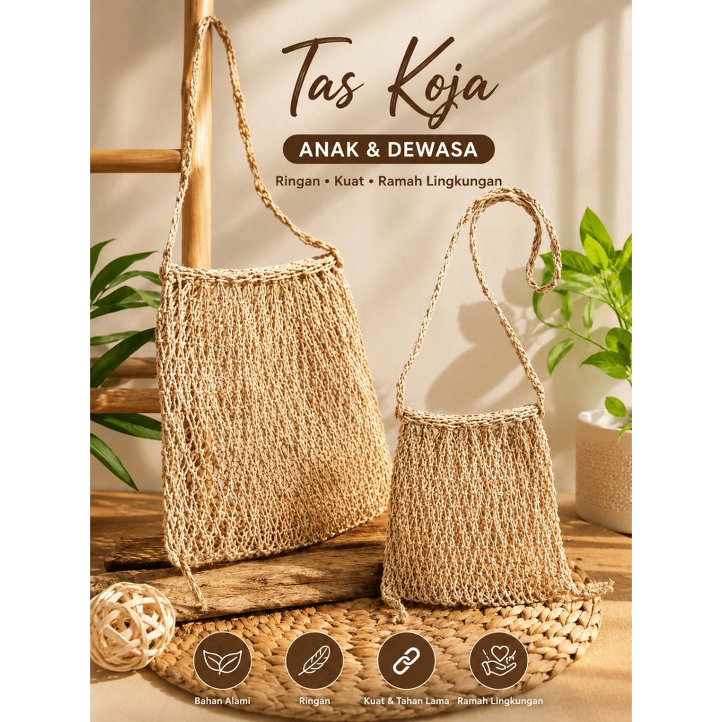Tas Koja Baduy Asli Anyaman Kulit Kayu Teureup Tas Selempang Tradisional Anak Dewasa